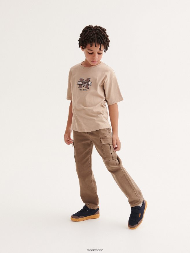 Reserved Boys Cotton Cargo Trousers P6H08T2031 Apparel Brown