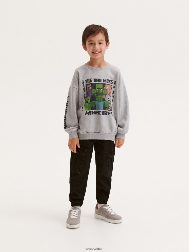 Reserved Boys Minecraft Print Sweatshirt P6H08T2077 Apparel Light Grey