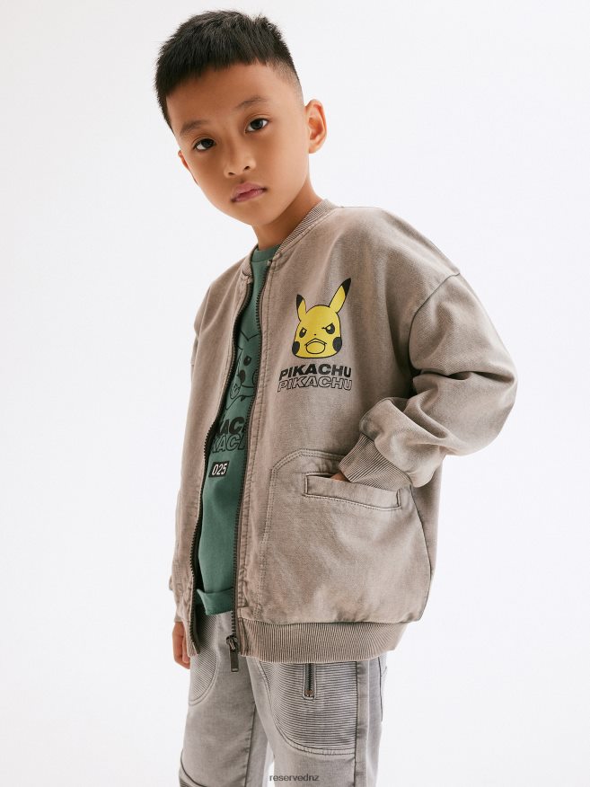 Reserved Boys Pokemon Oversized Bomber Sweatshirt P6H08T2060 Apparel Light Grey