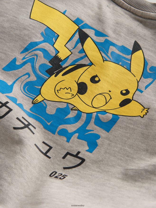 Reserved Boys Pokemon Oversized Bomber Sweatshirt P6H08T2060 Apparel Light Grey