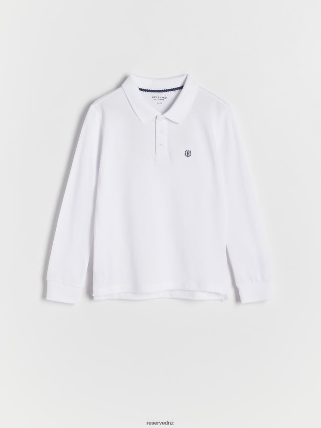 Reserved Boys Cotton Long Sleeve Polo Shirt P6H08T2050 Apparel White