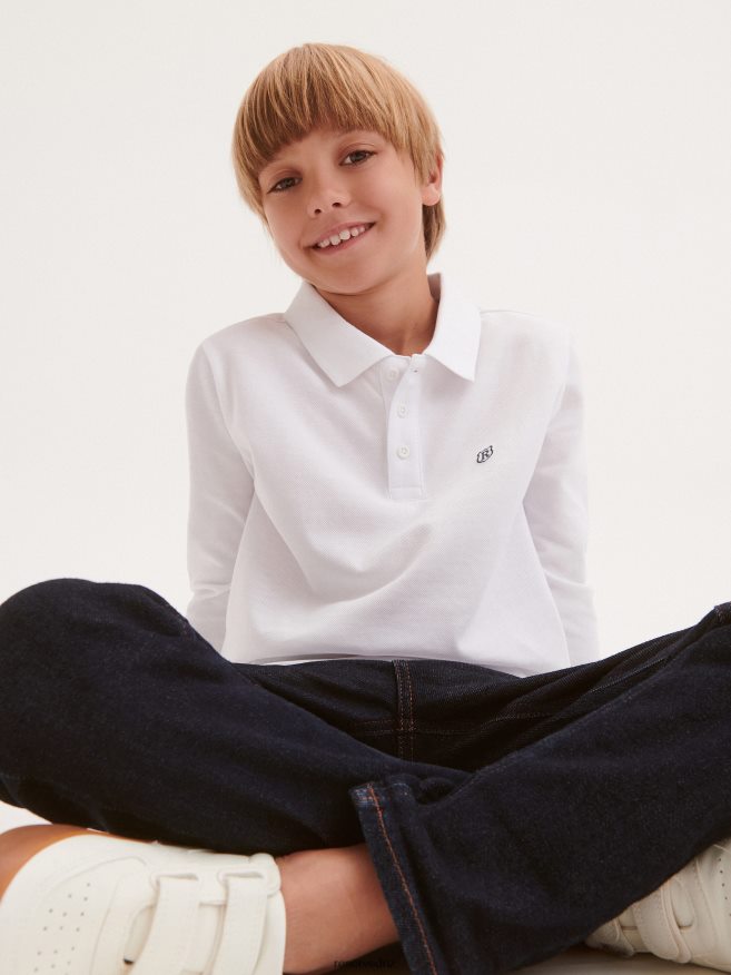 Reserved Boys Cotton Long Sleeve Polo Shirt P6H08T2050 Apparel White