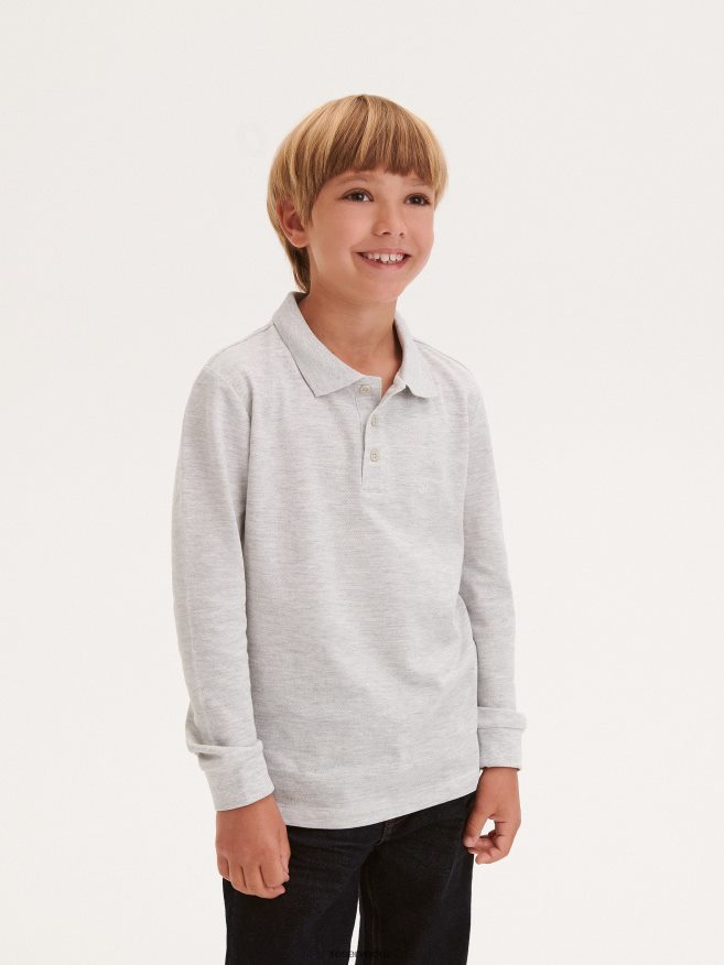 Reserved Boys Cotton Long Sleeve Polo Shirt P6H08T2120 Apparel Light Grey