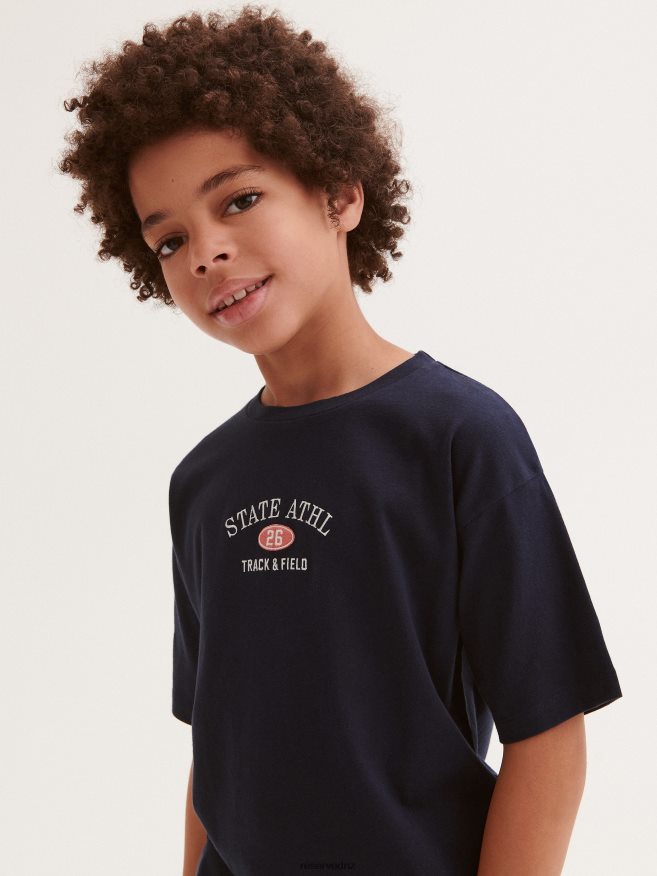 Reserved Boys T-Shirt With Embroidery Detailing P6H08T2015 Apparel Steel Blue