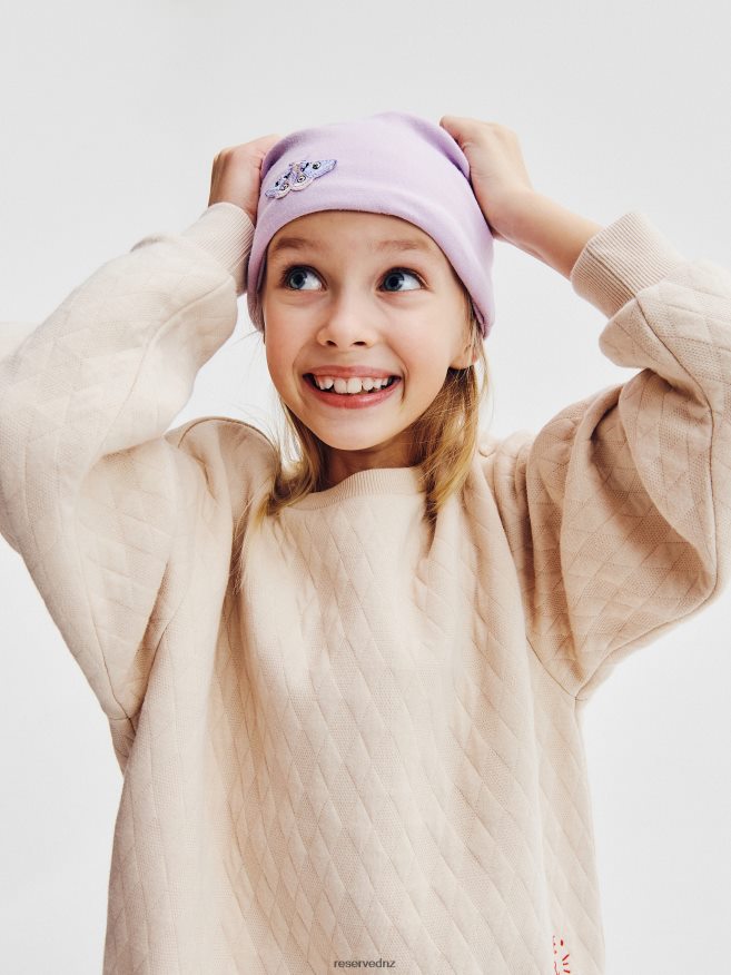 Reserved Girls Beanie With Applique P6H08T1886 Accessory Lavender