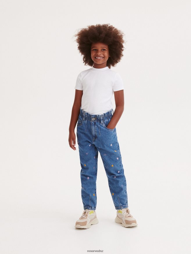 Reserved Girls Baggy Jeans With Embroidery Detailing P6H08T1762 Apparel Blue