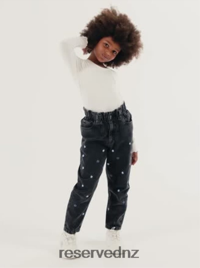 Reserved Girls Baggy Jeans With Embroidery Detailing P6H08T1903 Apparel Black