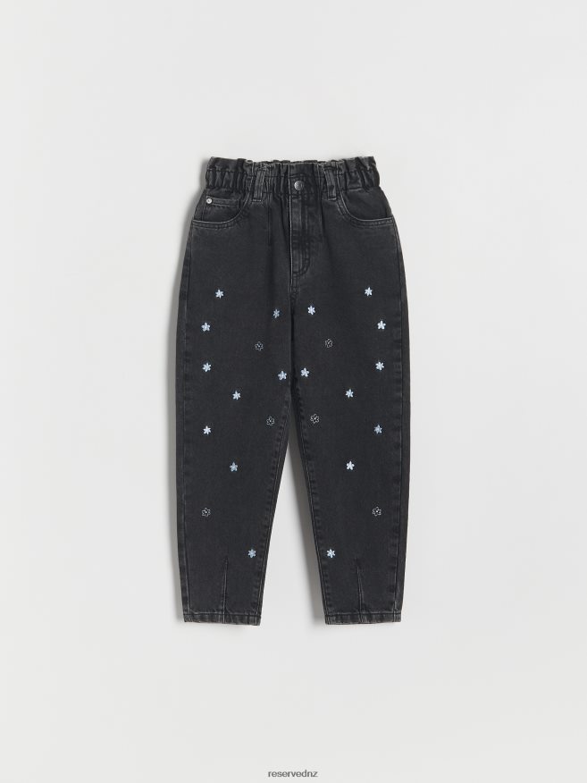 Reserved Girls Baggy Jeans With Embroidery Detailing P6H08T1950 Apparel Black