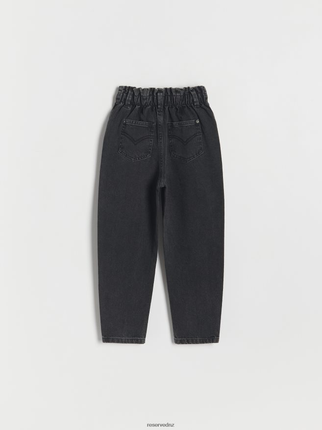 Reserved Girls Baggy Jeans With Embroidery Detailing P6H08T1950 Apparel Black