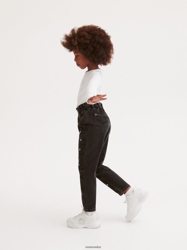 Reserved Girls Baggy Jeans With Embroidery Detailing P6H08T1950 Apparel Black