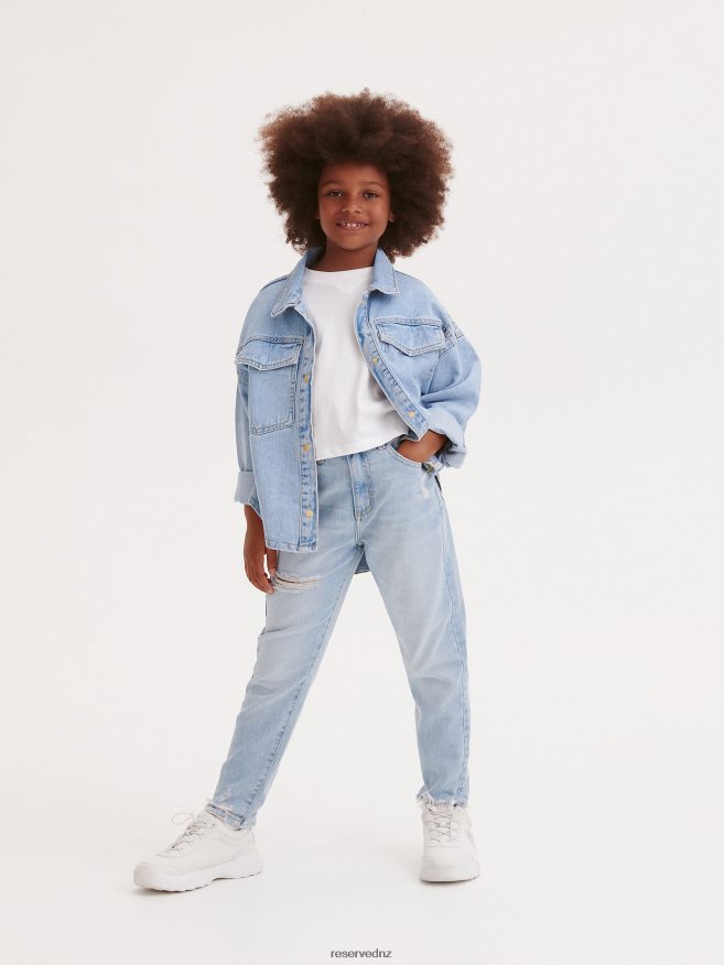 Reserved Girls Distressed Mom Fit Jeans P6H08T1919 Apparel Blue