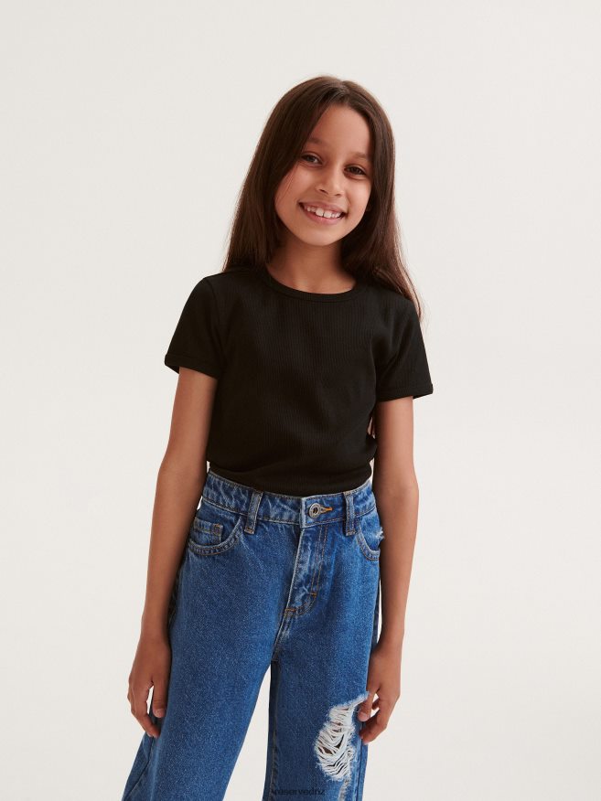 Reserved Girls Distressed Straight Jeans P6H08T1863 Apparel Blue