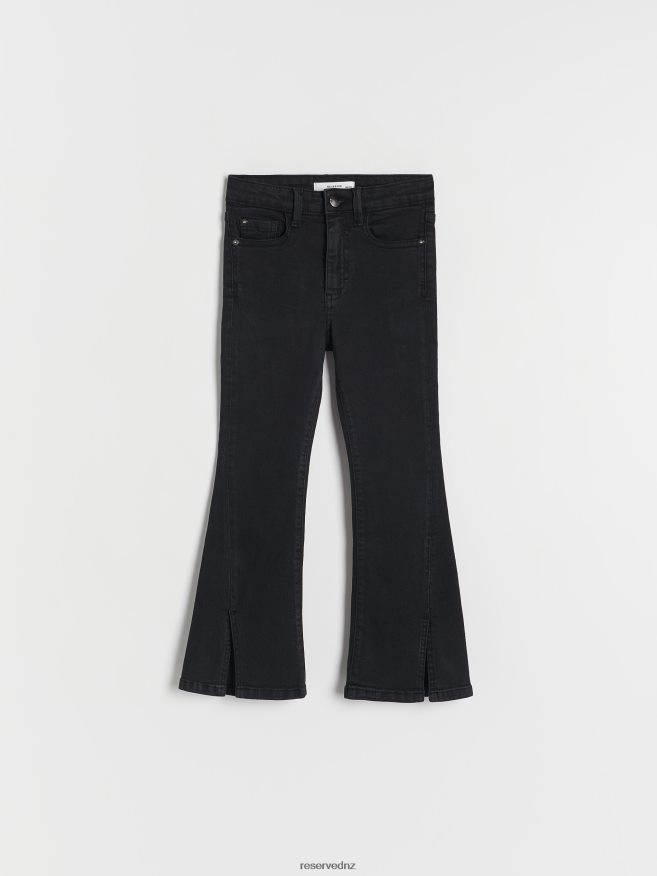 Reserved Girls Flare Jeans With Hem Splits P6H08T1896 Apparel Black