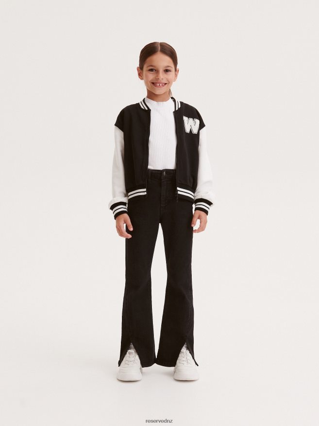 Reserved Girls Flare Jeans With Hem Splits P6H08T1951 Apparel Black