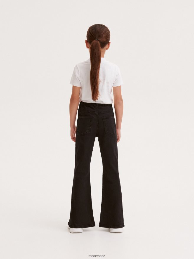 Reserved Girls Flare Jeans With Hem Splits P6H08T1951 Apparel Black