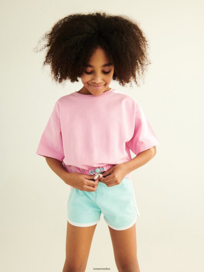 Reserved Girls Cotton Shorts With Side Stripes P6H08T1973 Apparel Pale Blue