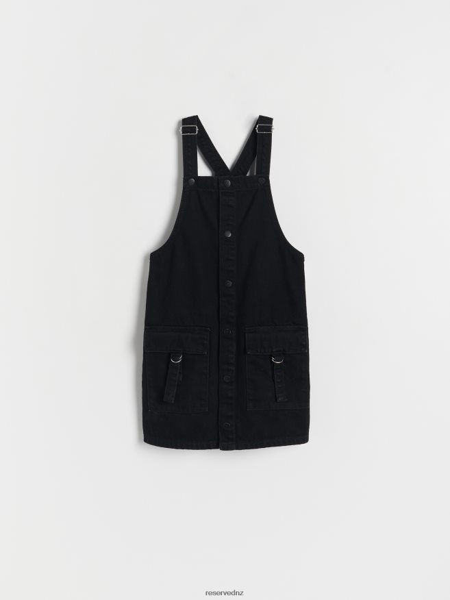 Reserved Girls Denim Dungaree Skirt P6H08T1816 Apparel Black