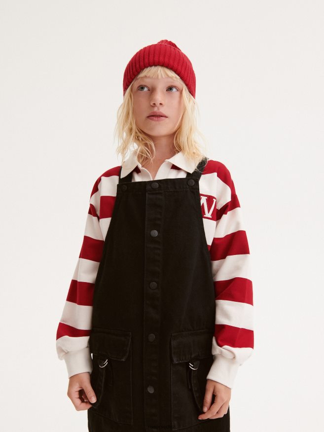 Reserved Girls Denim Dungaree Skirt P6H08T1816 Apparel Black