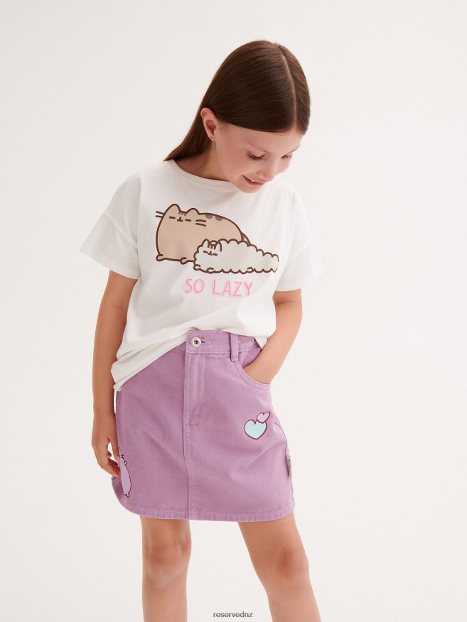 Reserved Girls Pusheen Skirt With Prints P6H08T1857 Apparel Lavender