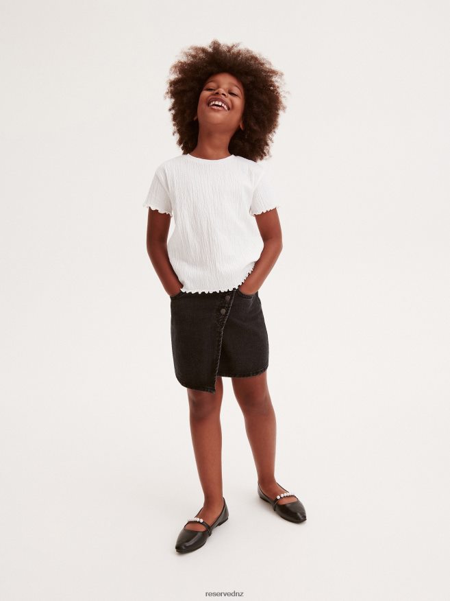 Reserved Girls Wrap Denim Skirt P6H08T1794 Apparel Black