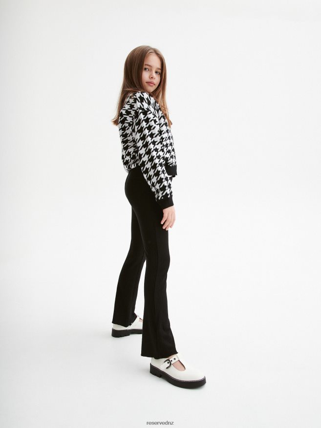 Reserved Girls Rib Knit Flare Trousers P6H08T1962 Apparel Black