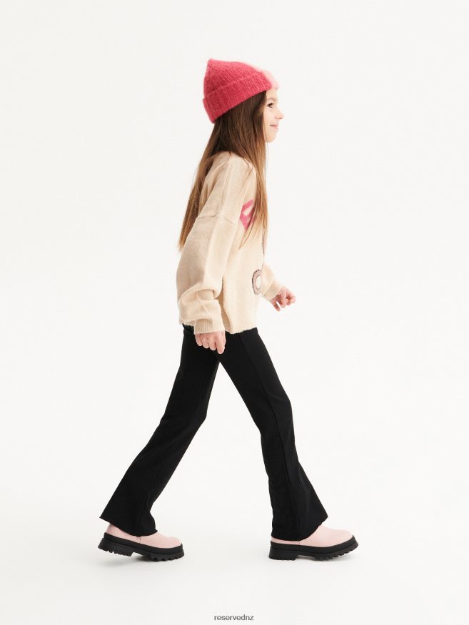 Reserved Girls Rib Knit Flare Trousers P6H08T1962 Apparel Black