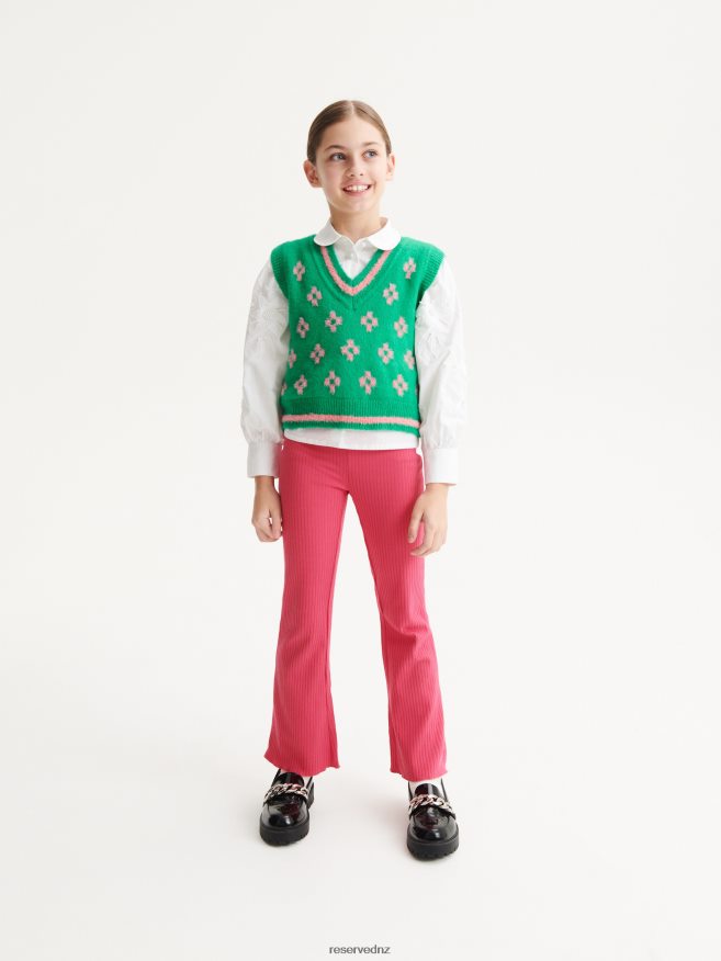 Reserved Girls Rib Knit Flare Trousers P6H08T1974 Apparel Mauve