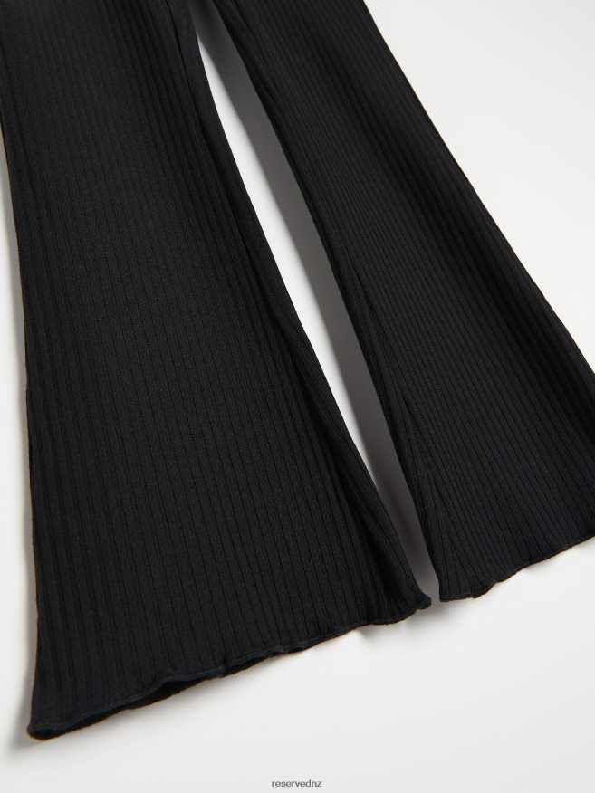 Reserved Girls Rib Knit Flare Trousers P6H08T1999 Apparel Black