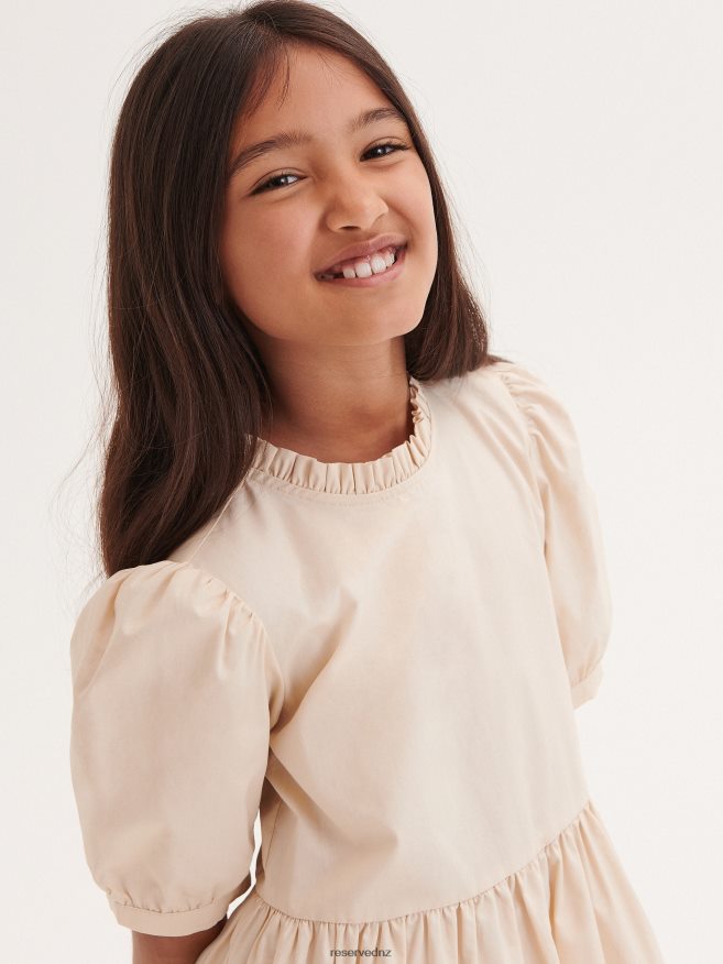 Reserved Girls Dress With Puff Sleeves P6H08T1823 Apparel Nude