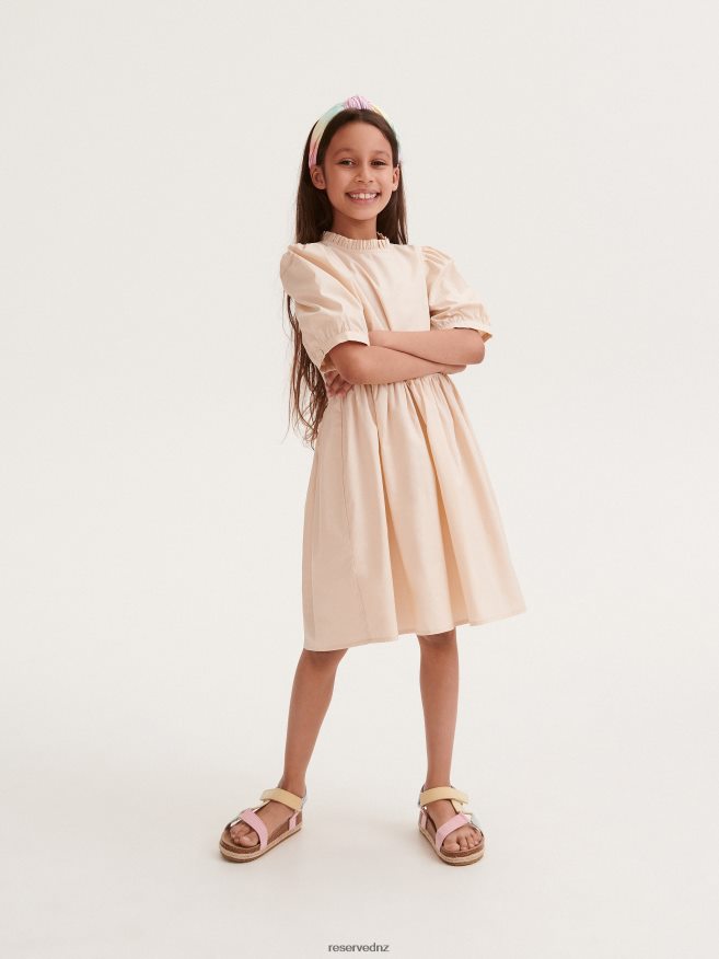 Reserved Girls Dress With Puff Sleeves P6H08T1823 Apparel Nude