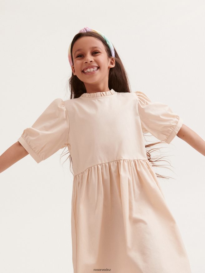 Reserved Girls Dress With Puff Sleeves P6H08T1823 Apparel Nude