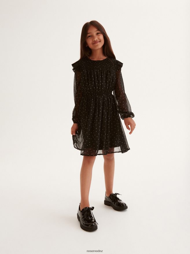 Reserved Girls Fine Pattern Dress P6H08T1891 Apparel Black