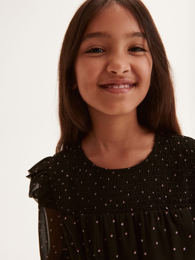 Reserved Girls Fine Pattern Dress P6H08T1891 Apparel Black