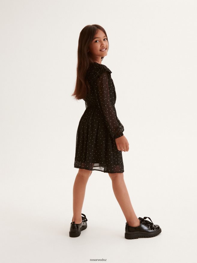 Reserved Girls Fine Pattern Dress P6H08T1891 Apparel Black
