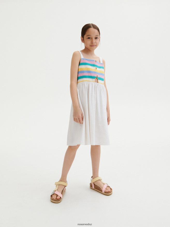 Reserved Girls Linen Rich Dress P6H08T1976 Apparel White