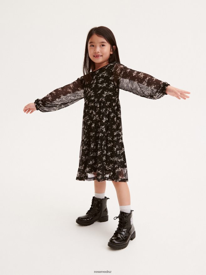 Reserved Girls Patterned Dress P6H08T1887 Apparel Black