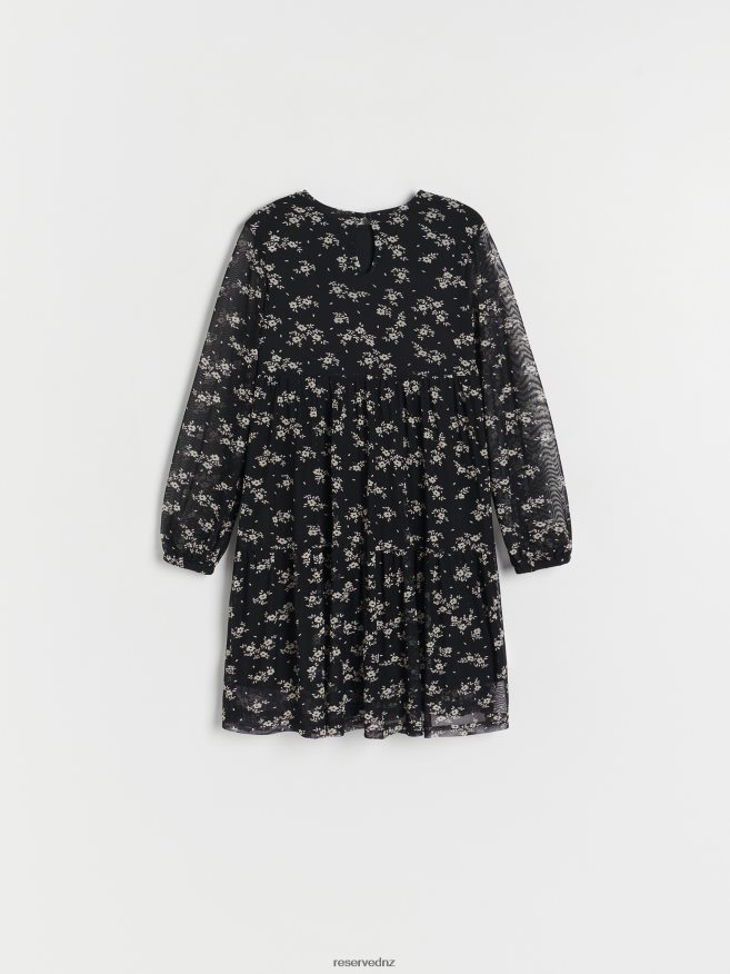 Reserved Girls Patterned Dress P6H08T1887 Apparel Black