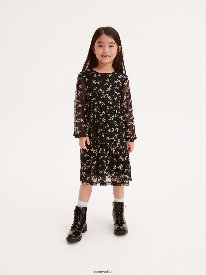Reserved Girls Patterned Dress P6H08T1887 Apparel Black