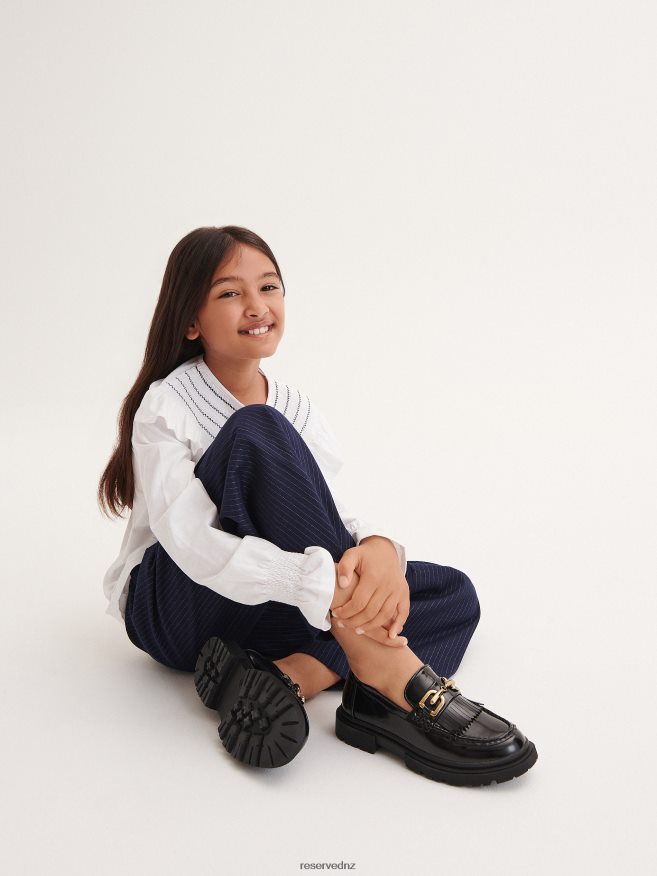 Reserved Girls Loafers With Buckle P6H08T1864 Shoes Black