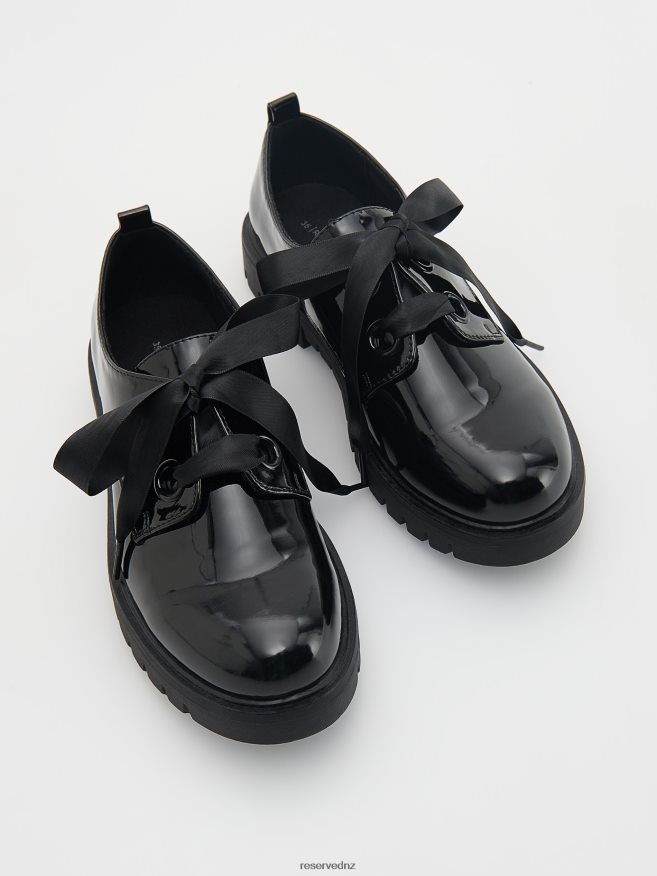 Reserved Girls Patent Loafers P6H08T1726 Shoes Black