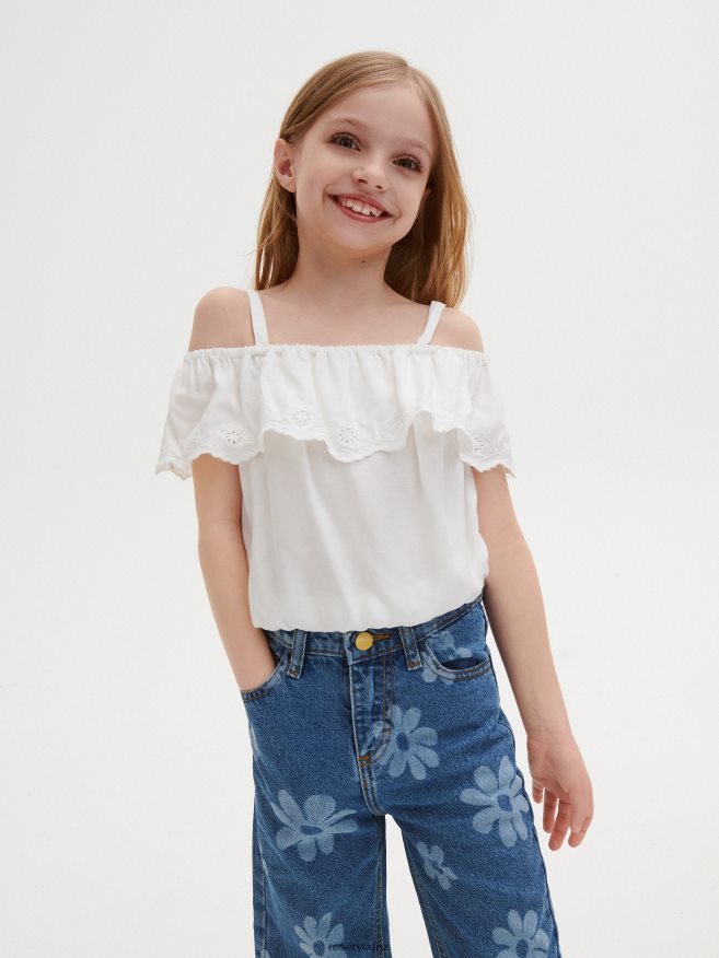 Reserved Girls Cold Shoulder Blouse P6H08T1979 Apparel Cream