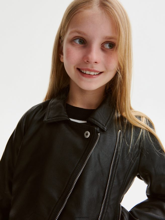 Reserved Girls Biker Jacket P6H08T1775 Apparel Black