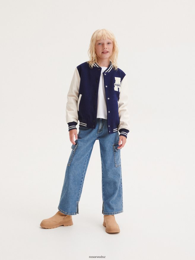 Reserved Girls Bomber Jacket With Applique P6H08T1731 Apparel Navy