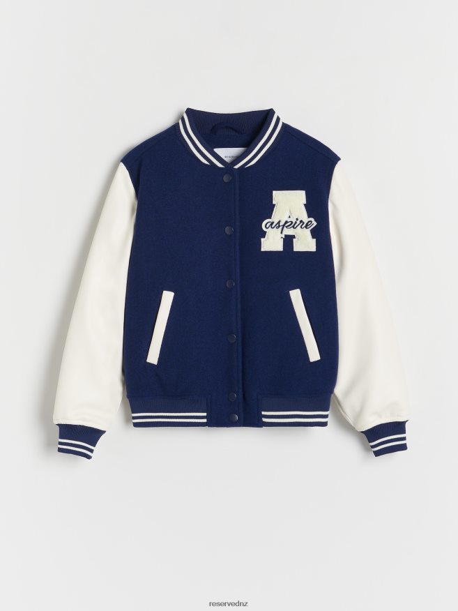 Reserved Girls Bomber Jacket With Applique P6H08T1731 Apparel Navy