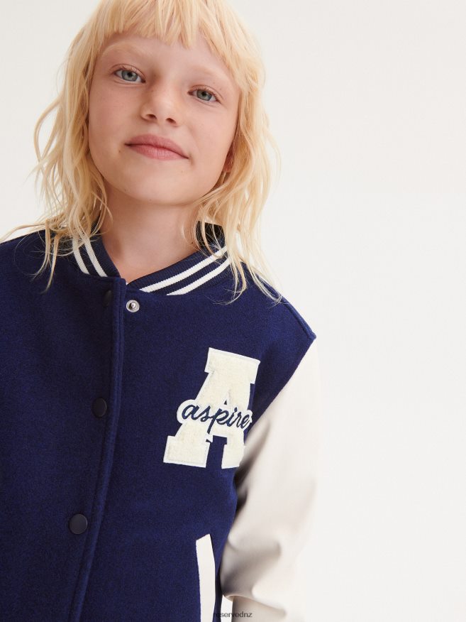 Reserved Girls Bomber Jacket With Applique P6H08T1731 Apparel Navy