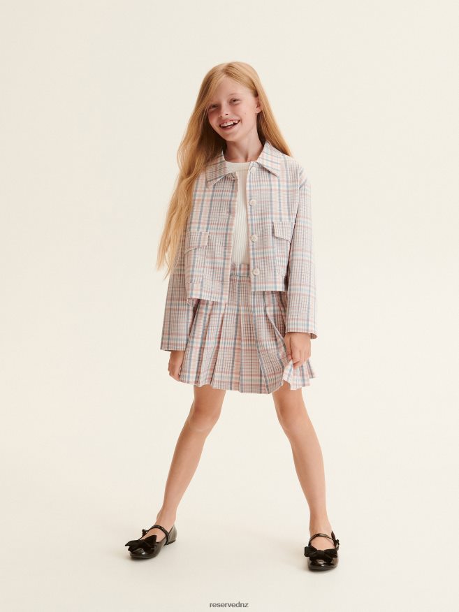 Reserved Girls Cropped Check Blazer P6H08T1714 Apparel Coral