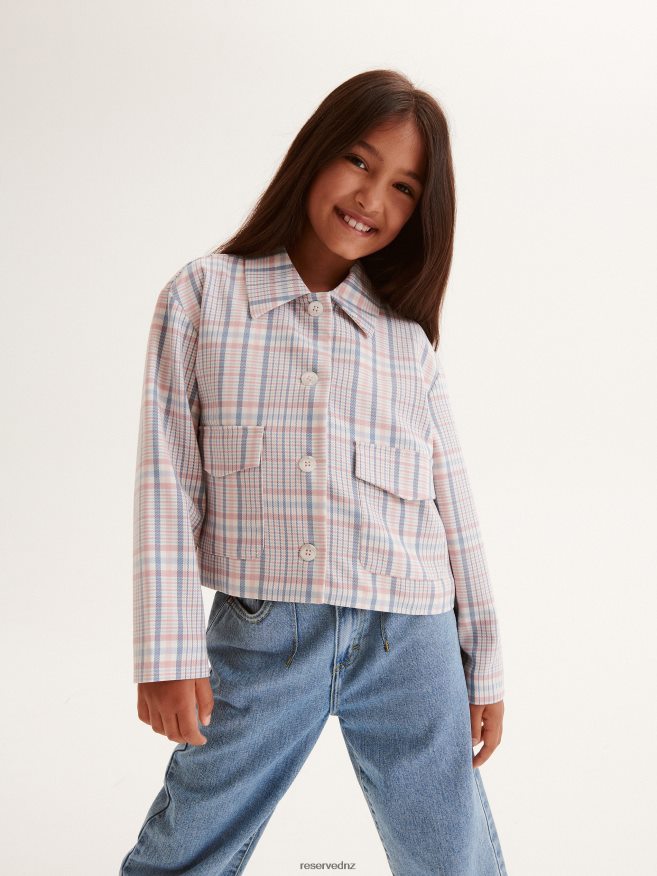 Reserved Girls Cropped Check Blazer P6H08T1955 Apparel Coral