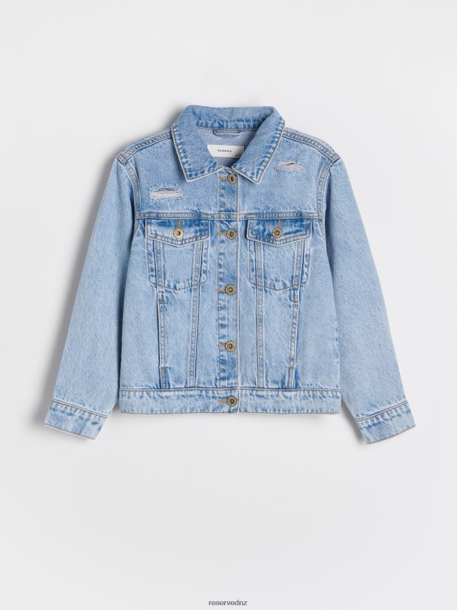 Reserved Girls Oversized Denim Jacket With Distressing P6H08T1851 Apparel Blue