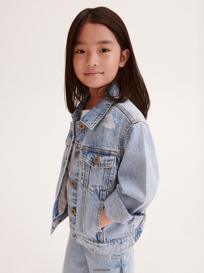 Reserved Girls Oversized Denim Jacket With Distressing P6H08T1851 Apparel Blue