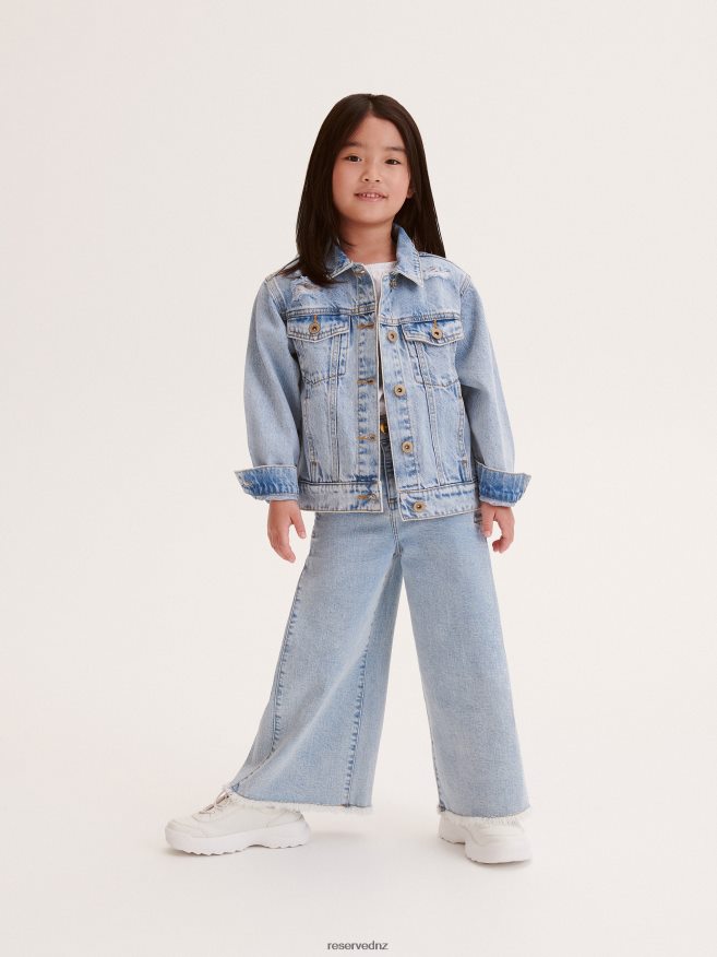 Reserved Girls Oversized Denim Jacket With Distressing P6H08T1851 Apparel Blue